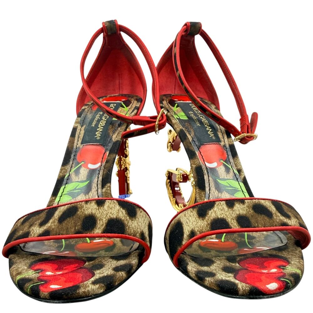 Dolce & Gabbana Exclusive Baroque Leopard Cherries Sandals Brown Size 39 - Picture 4 of 10